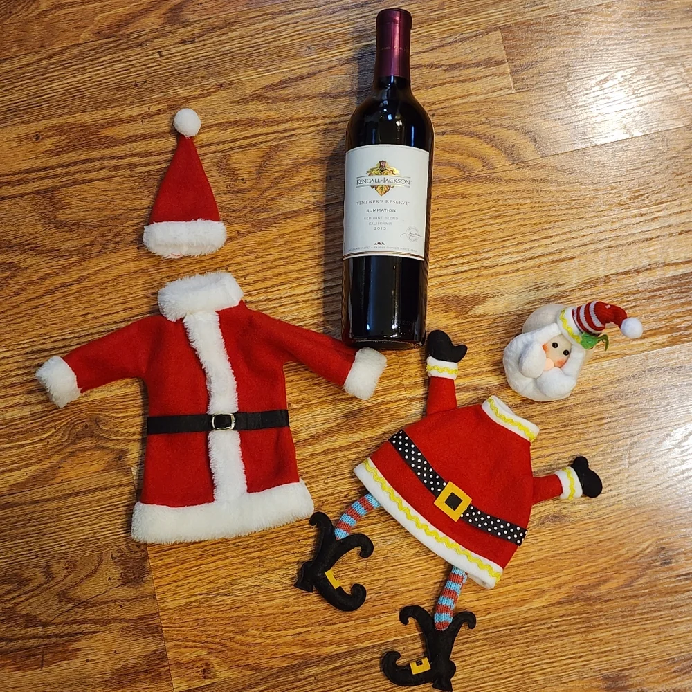 2 Festive Santa Wine Bottle Covers
